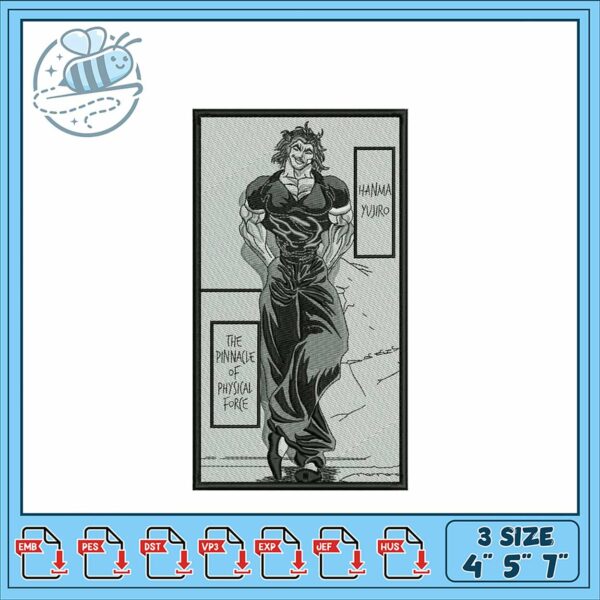 Strong Hanma Yuuro Embroidery Design for All Sizes