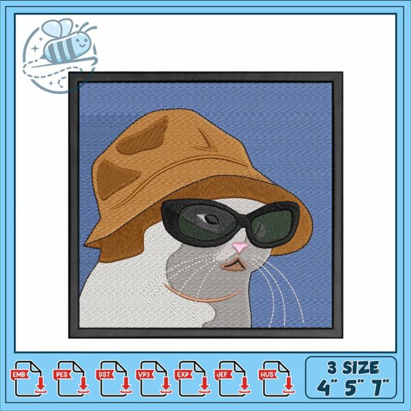 Stylish Cat in Sunglasses Embroidery Design File