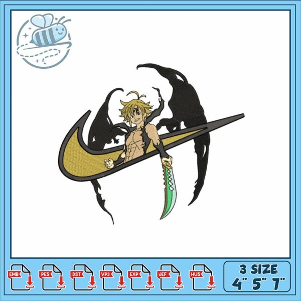 Stylish Embroidery Design with Sword and Shadows
