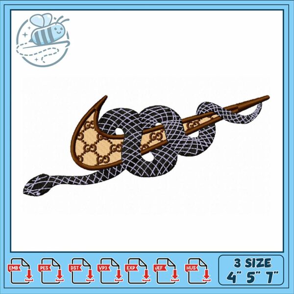 Stylish Snake Embroidery Design in Three Sizes