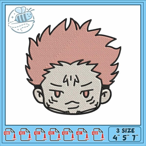 Sukuna chibi face art design embroidery, sukuna manga​ embroidery