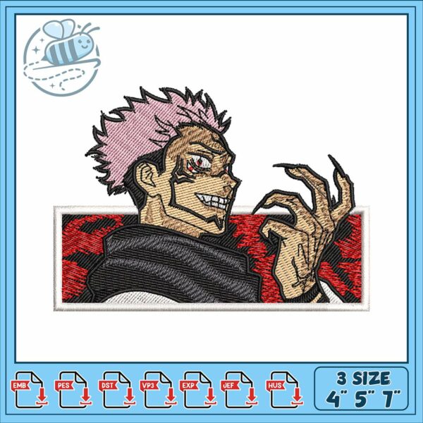 Sukuna red design art embroidery, sukuna finger​ embroidery