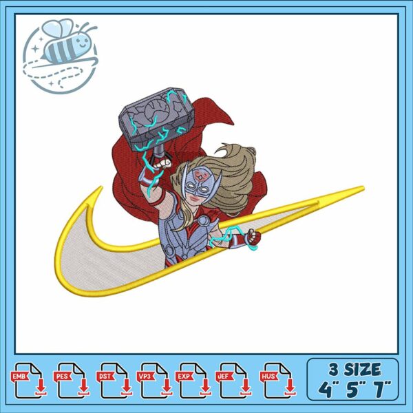 Superhero Female Thor Embroidery Design File 4×5 7 Inch