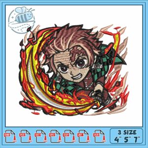 Tanjiro chibi fire art embroidery