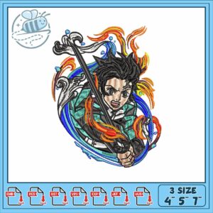 Tanjiro fire and water embroidery