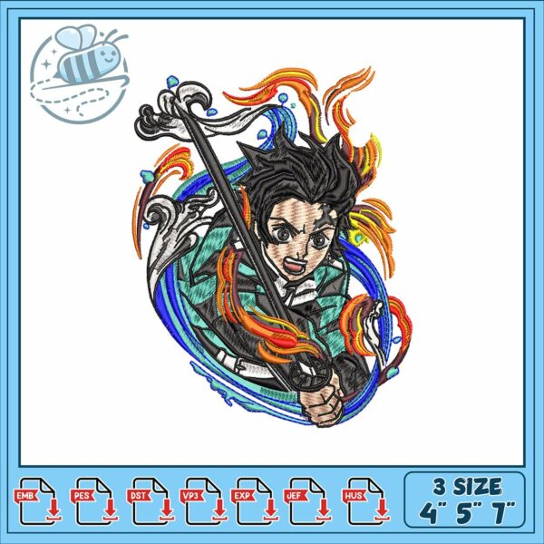 Tanjiro fire and water embroidery, tanjiro fire breath​ embroidery