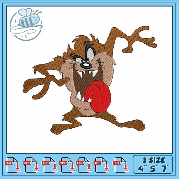 Taz mania cartoon art embroidery, tasmanian​​​ embroidery