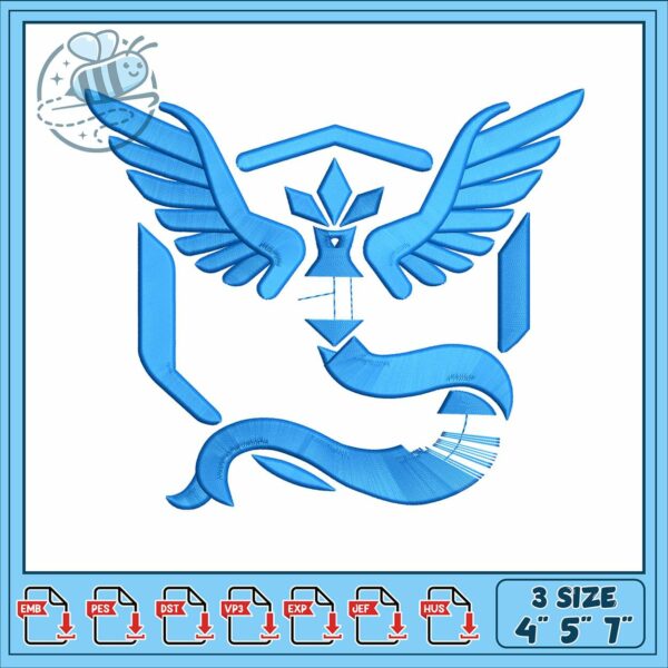 Team mystic logo face embroidery, team mystic​​​ embroidery