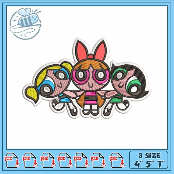 The girls cartoon embroidery, the powerpuff girls movie​ embroidery