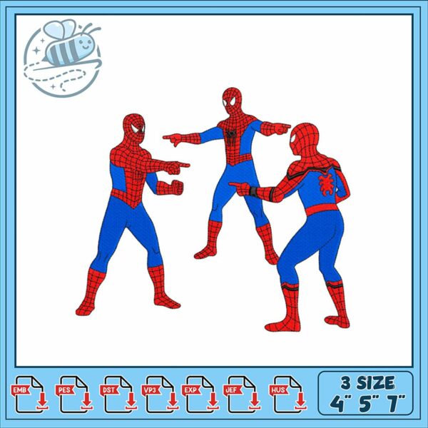 Three Spiderman Embroidery Design Multiple Sizes Available