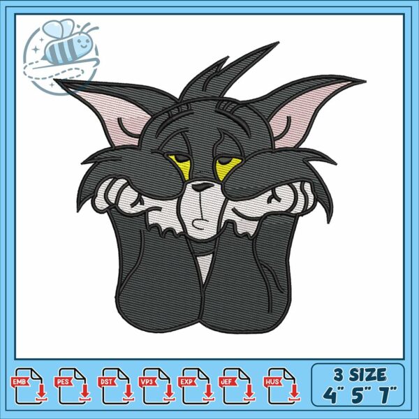 Tom sad face design embroidery, tom cats cartoon​​ embroidery