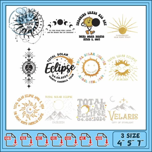 Total Solar Eclipse 2024 Embroidery Design Bundle