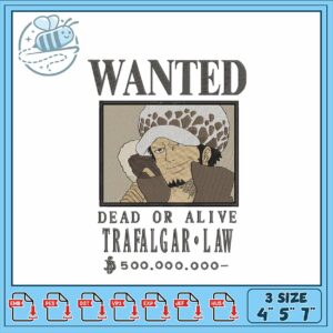 Trafalgar Law Wanted Embroidery Design for Crafts