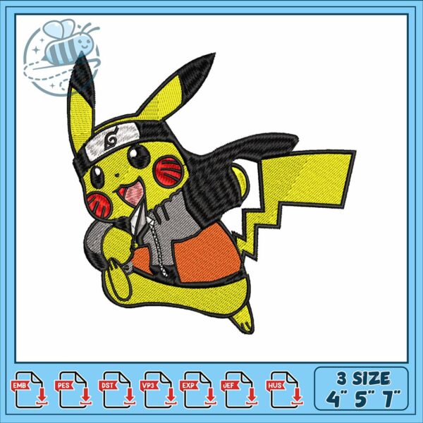 Uchiha pikachu design embroidery, pikachu drawing​​ embroidery