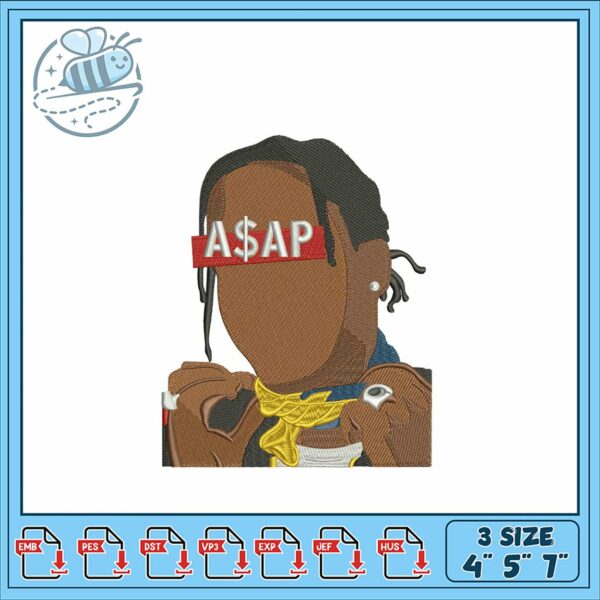 Unique A$AP Inspired Embroidery Design 3 Size Format