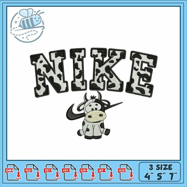 Unique Cow Style Nike Embroidery Design File 3 Sizes