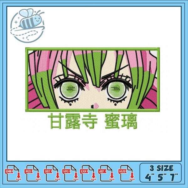 Unique Embroidery Design Pink Green Character Art
