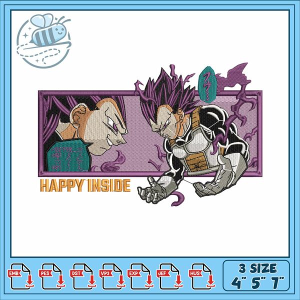 Vegata happy inside design embroidery, dragon ball manga​ embroidery