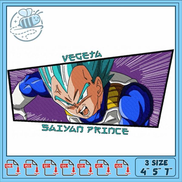Vegeta Saiyan Prince Embroidery Design File Set